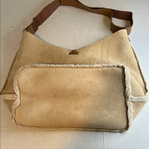 GAP VINTAGE SEUDE LEATHER FLEESE with MATCHING COIN PURSE  BEIGE  PURSE BAG TOTE - Picture 5 of 16